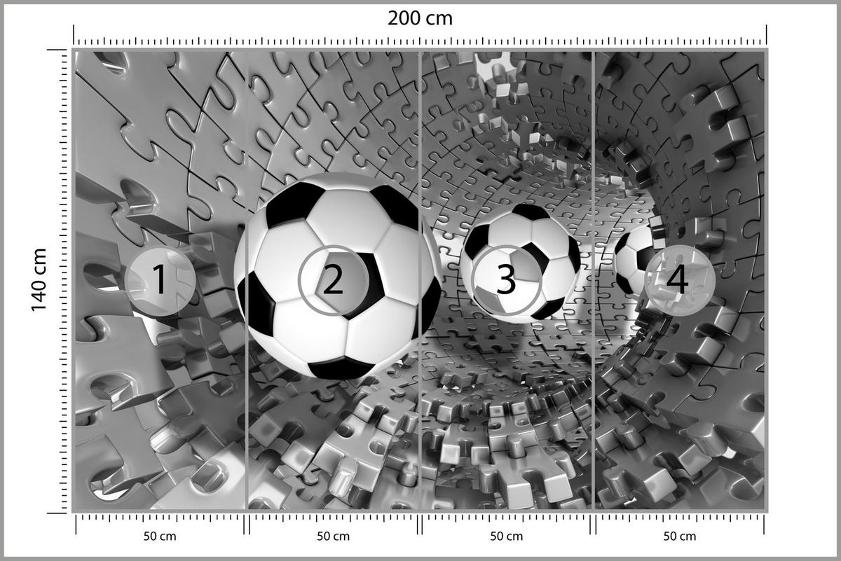 FOTOTAPETE für Wohnzimmer Fußball Puzzle Sport Abstraktion 200x140 - Schwarz/Weiß, Papier (200/140cm) - Muralo