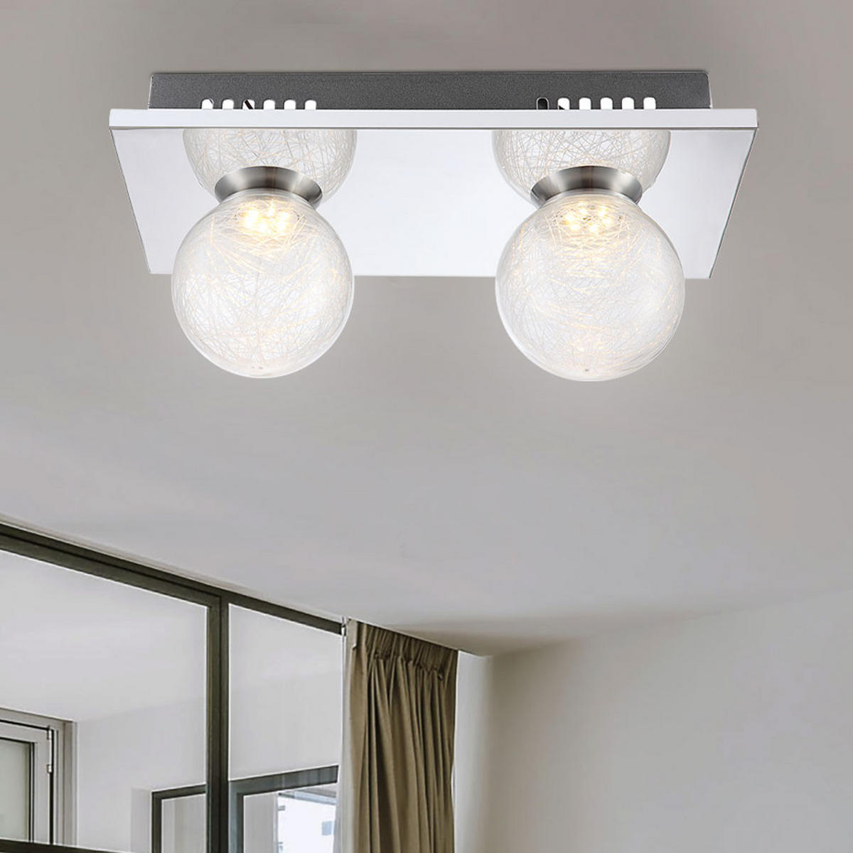 LED DECKENLEUCHTE Chrom Silber Glaskugel - Silberfarben, Glas (30/15/12.5cm) - Globo Lighting