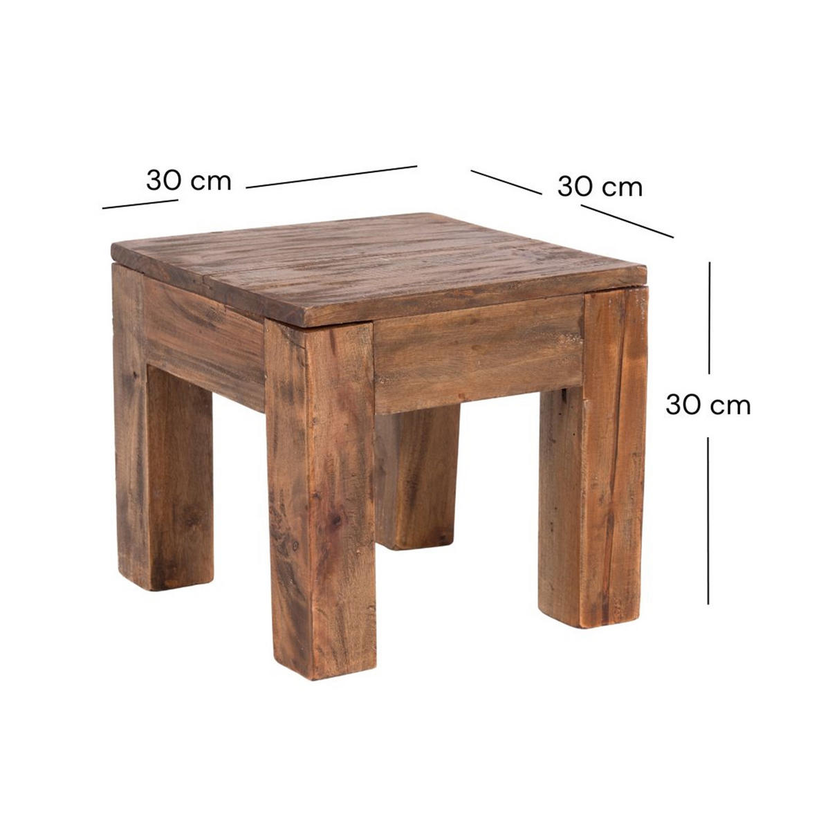 COUCHTISCH SQUARE 30 Recyclingholz massiv naturfarben - Naturfarben, Holz (30/30/30cm) - DESIGN DELIGHTS