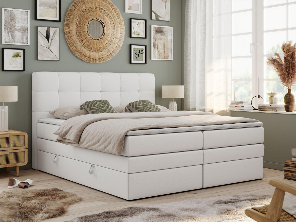 BOXSPRINGBETT LUKA KING 180/200 Weiß Kunstleder - H4 - Weiß, Holz/Textil (180/200cm) - MKS