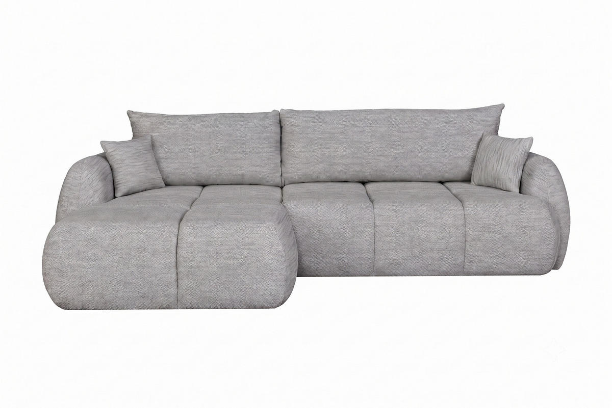 ROHOVÁ SEDAČKA s rozkládací funkcí a úložným prostorem, strukturovaná látka Verita, Šedá, Levá, COCO - šedá, dřevo (180/275cm) - Kaiser Möbel
