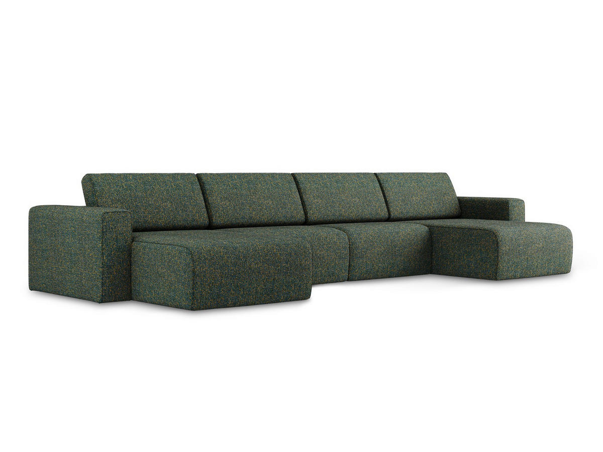 WOHNLANDSCHAFT Strukturstoff Stoff Grün - Blau/Schwarz, Kunststoff/Textil (404/80/167cm) - Makamii