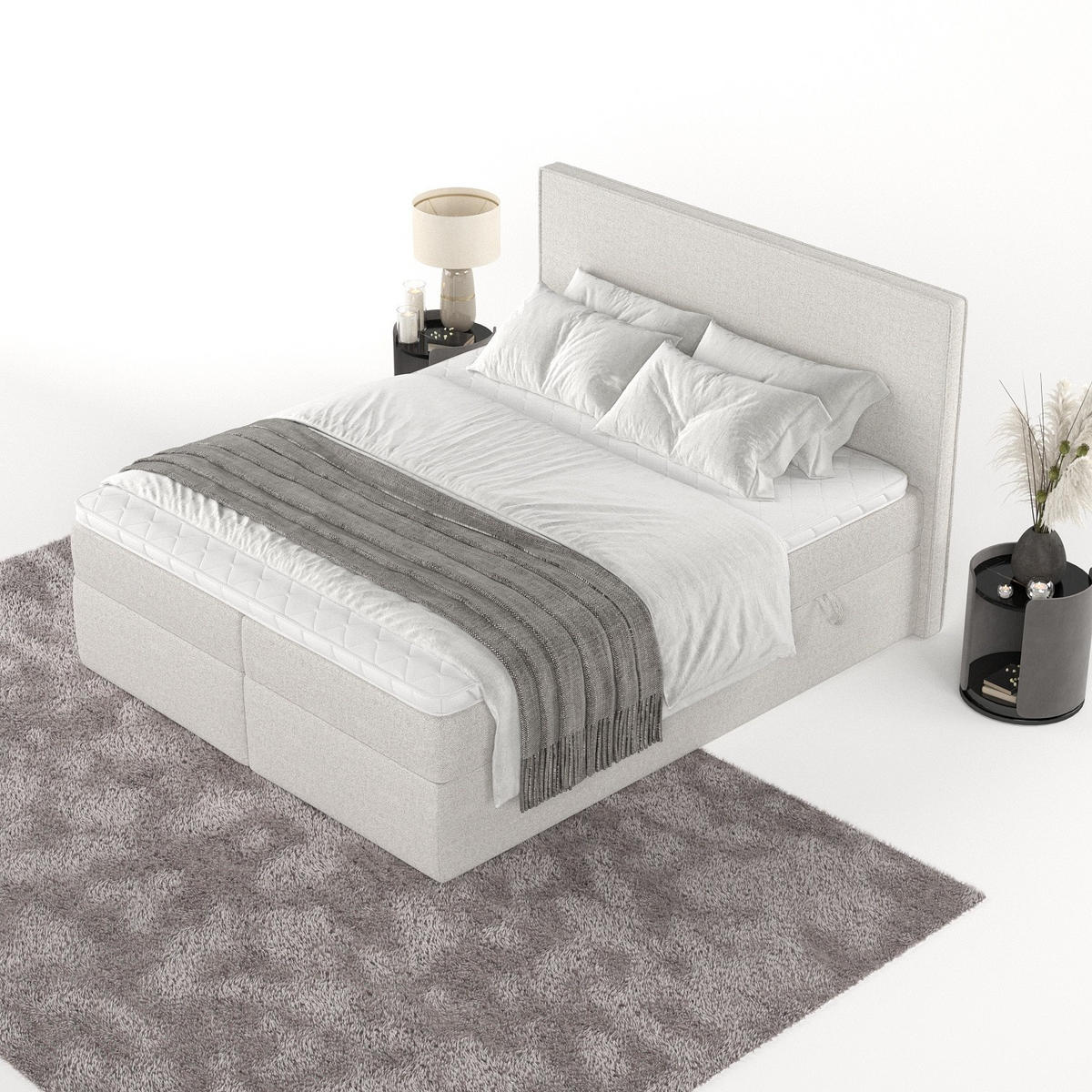 BOXBETT Nuvia 140/200 cm Hellbeige im Riva Stoff - Sandfarben/Schwarz, Holz/Holzwerkstoff (140/200cm) - AltaBeds