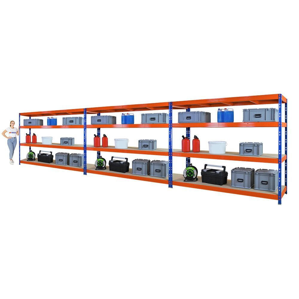 SCHWERLASTREGAL 3er-Set Rhino 180x240x60cm 4 Spanplatten-Ebenen 8mm Fachlast 450kg Blau/Orange - Orange, Metall (720/180/60cm) - PROREGAL