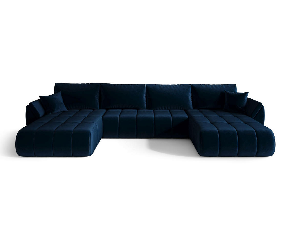 WOHNLANDSCHAFT SYDNEY PREMIUM U-Form dunkelblau Velours Monolith 77 - Schlaffunktion, Bettkasten - Dunkelblau, Textil (385/85/175cm) - Cornero