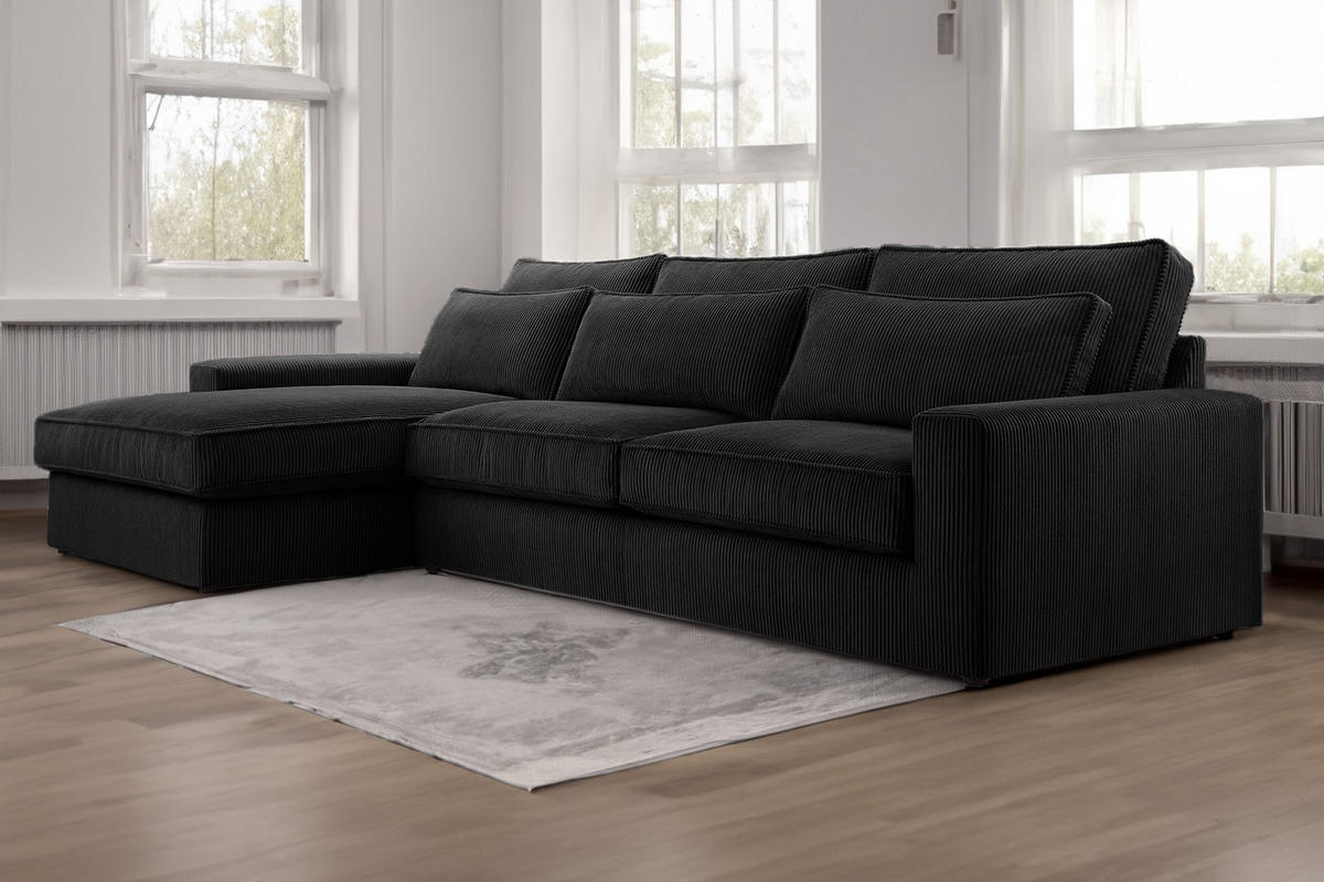 ECKSOFA 4 Sitzer Medan Mini, Schwarz - Schwarz, Textil (276/176cm) - Fedve