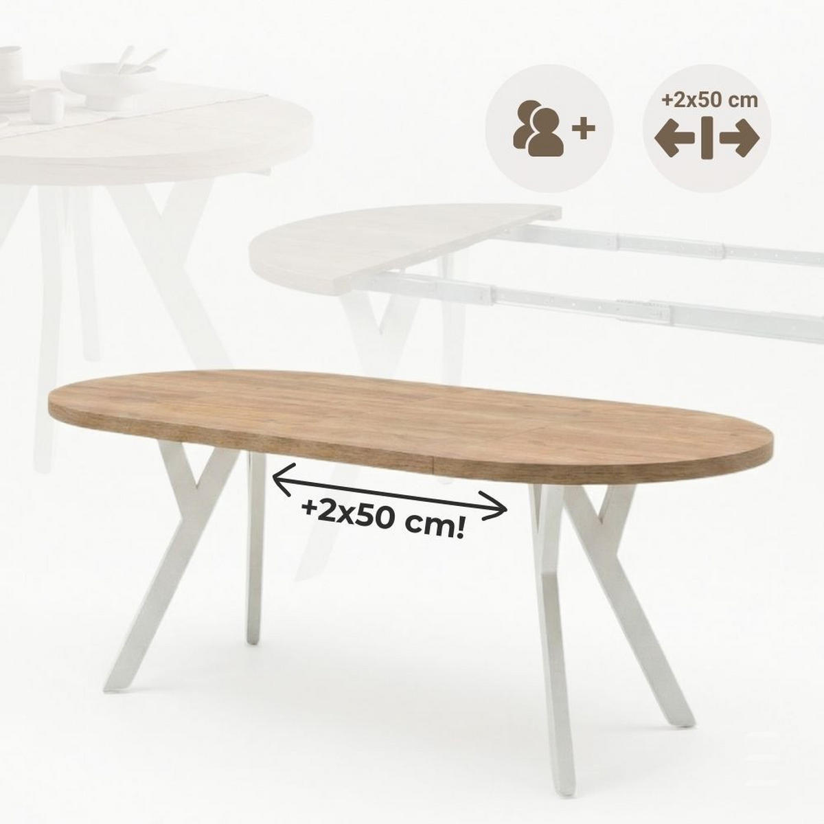 ESSTISCH Runder Ausziehbarer PERO 90/190, Eiche Artisan / Weiß - Eiche Artisan/Weiß, Holz (190/90/77cm) - Dekori_Interiors