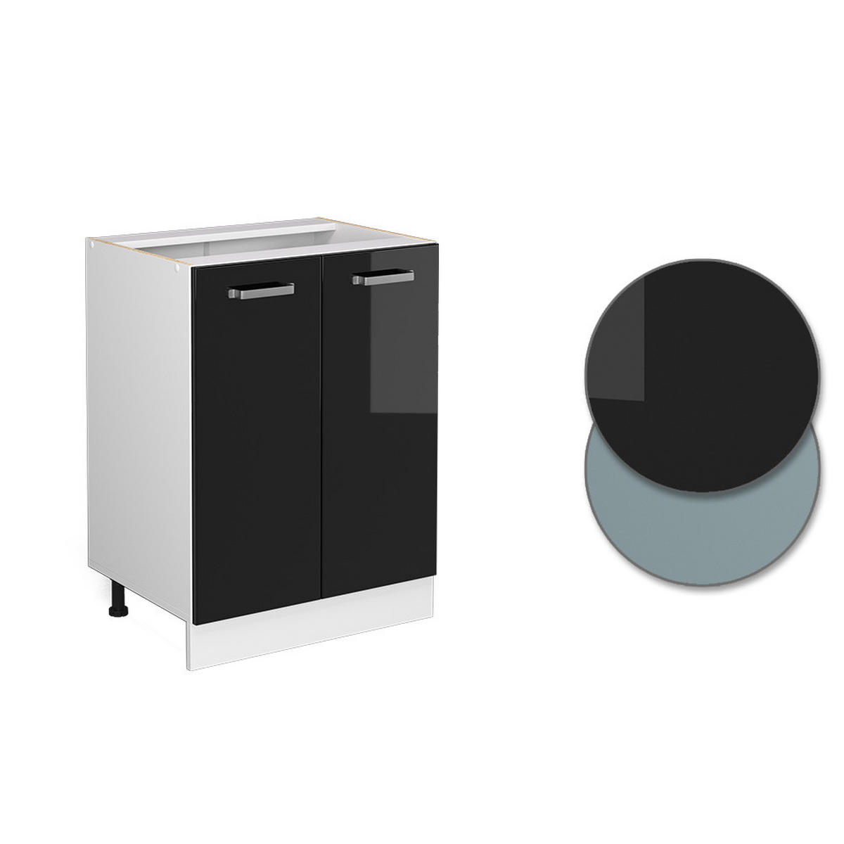 KÜCHENUNTERSCHRANK R-Line Schwarz Hochglanz 60 cm, AP Eiche - Schwarz Hochglanz/Schwarz, Holzwerkstoff (60/81.6/60cm) - Vicco