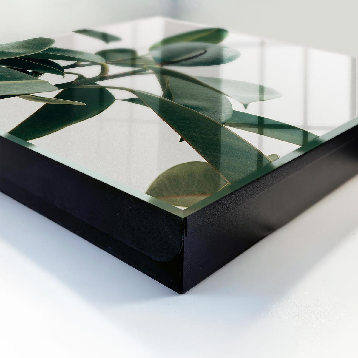 SCHLÜSSELBOX Schwarz 30x30 cm- Türöffnung nach rechts - Ficusblätter - Grün, Metall (30/30/5cm) - TULUP