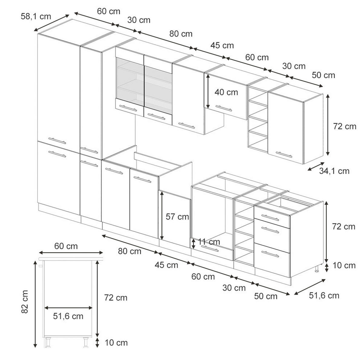 KÜCHENZEILE Fame-Line Dunkelblau Hochglanz/Anthrazit 355 cm ohne AP - Anthrazit/Dunkelblau, Holzwerkstoff (355/81.6/46cm) - Vicco