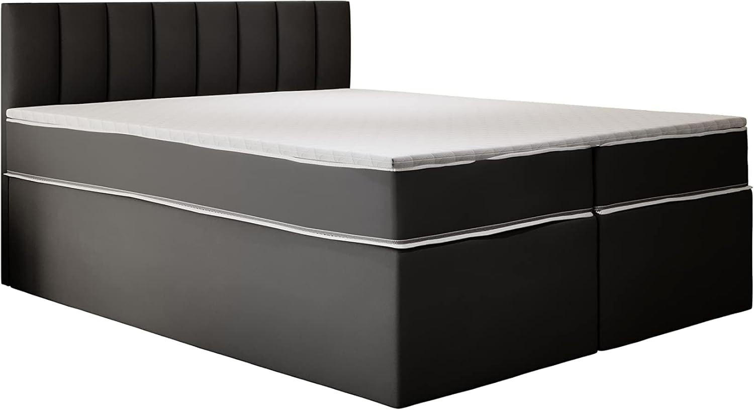 KONTINENTALBETT 140x200 cm mit Taschenmatratze, MIAMI, Visco Topper 5 cm, Schwarz - Schwarz, Kunststoff (140/200cm) - Trada