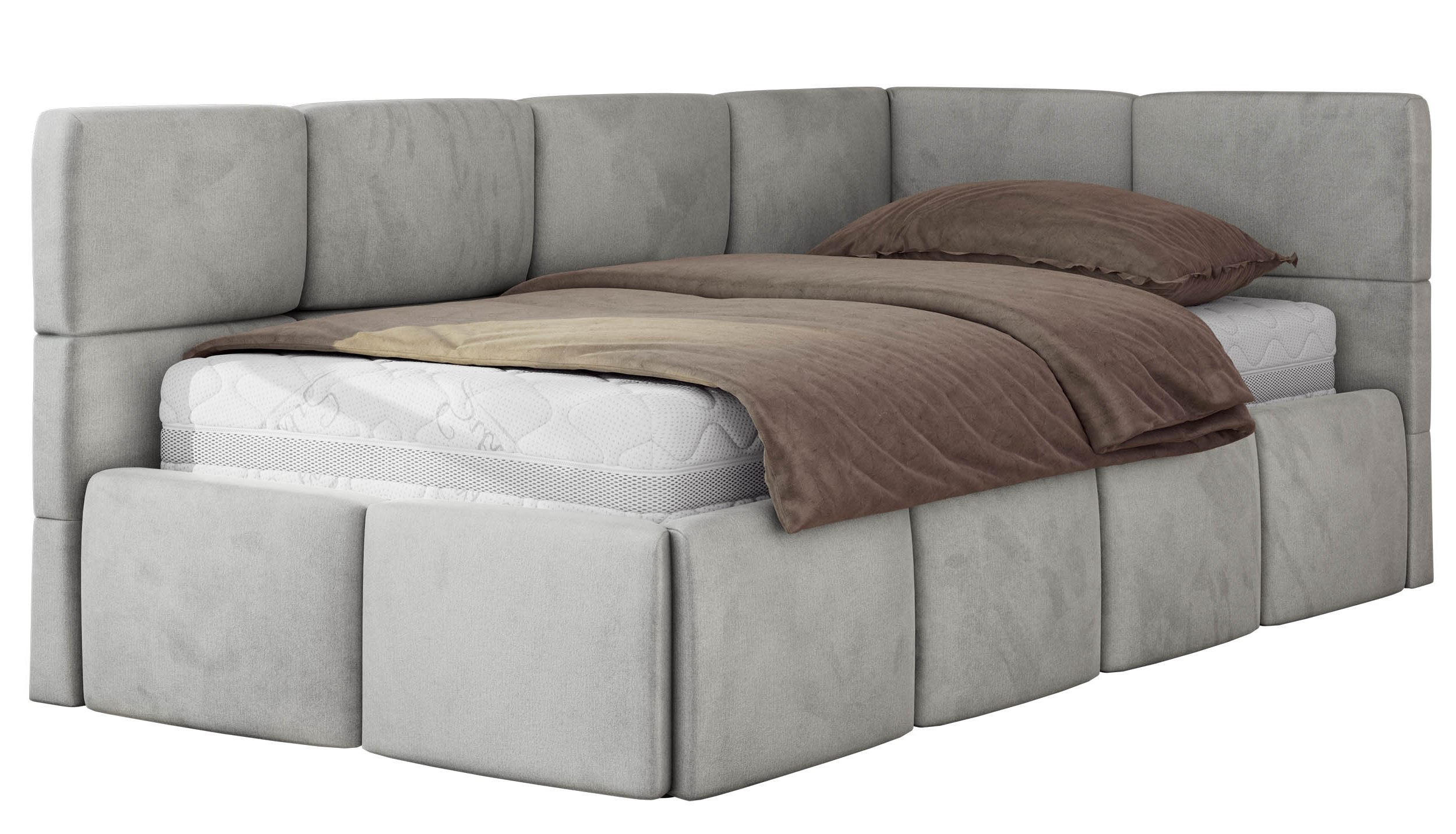 JUGENDBETT ARVO 90/200 - Hellgrau Velvet - ohne Matratze - Rechts Seite - Hellgrau, Textil (200/90cm) - MKS