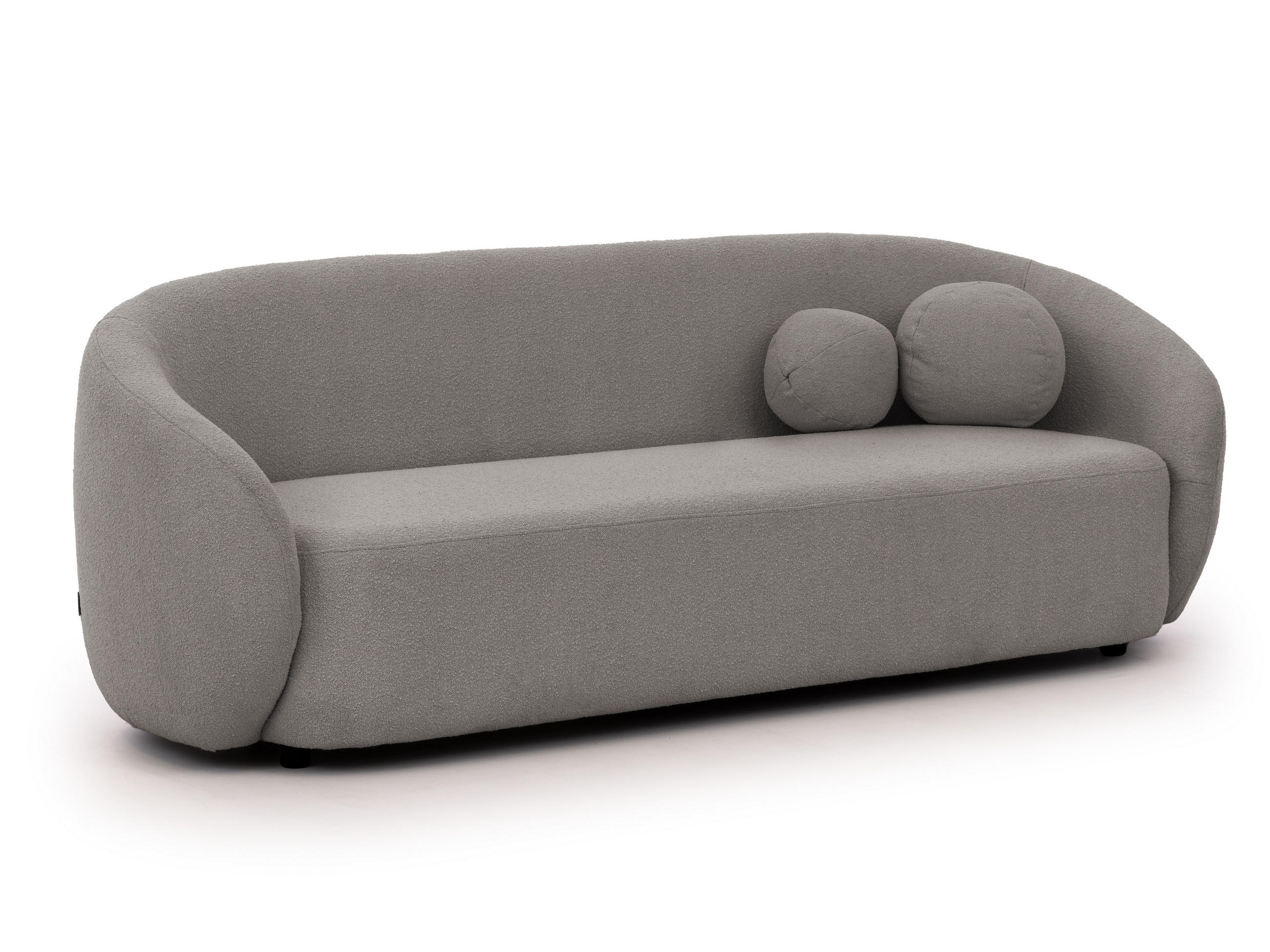 3-SITZER-SOFA Roundi Grau Bouclé - Schwarz/Grau, Holz/Kunststoff (208/76/80cm) - S-Style Möbel