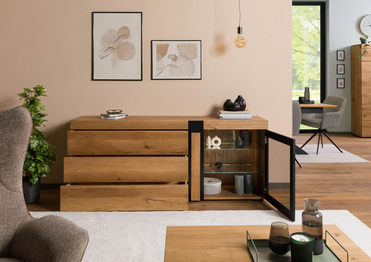 SIDEBOARD Wildeiche 180x45x75 natur geölt ROTTERDAM #117 - Braun, Holz (180/75/45cm) - Massivmoebel24
