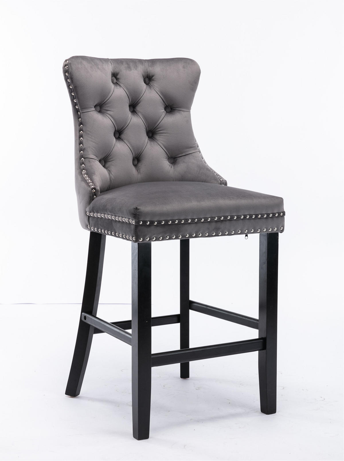 BARSTUHL 2er-Set mit hoher Rückenlehne Samt Grey - Grau, Metall (50/66/60cm) - Meubliv