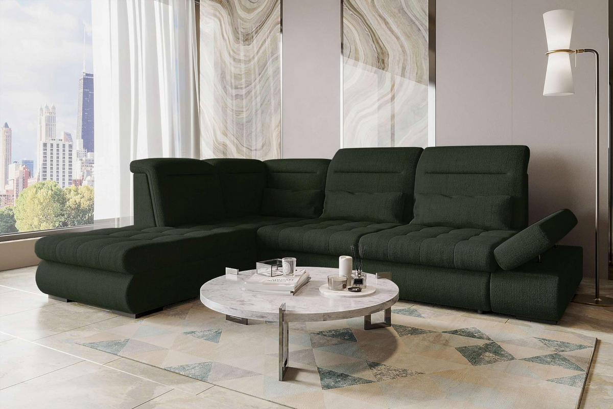 ECKSOFA Toscana Velours inkl. Schlaffunktion - Olivgrün, Textil (227/279cm) - 99rooms
