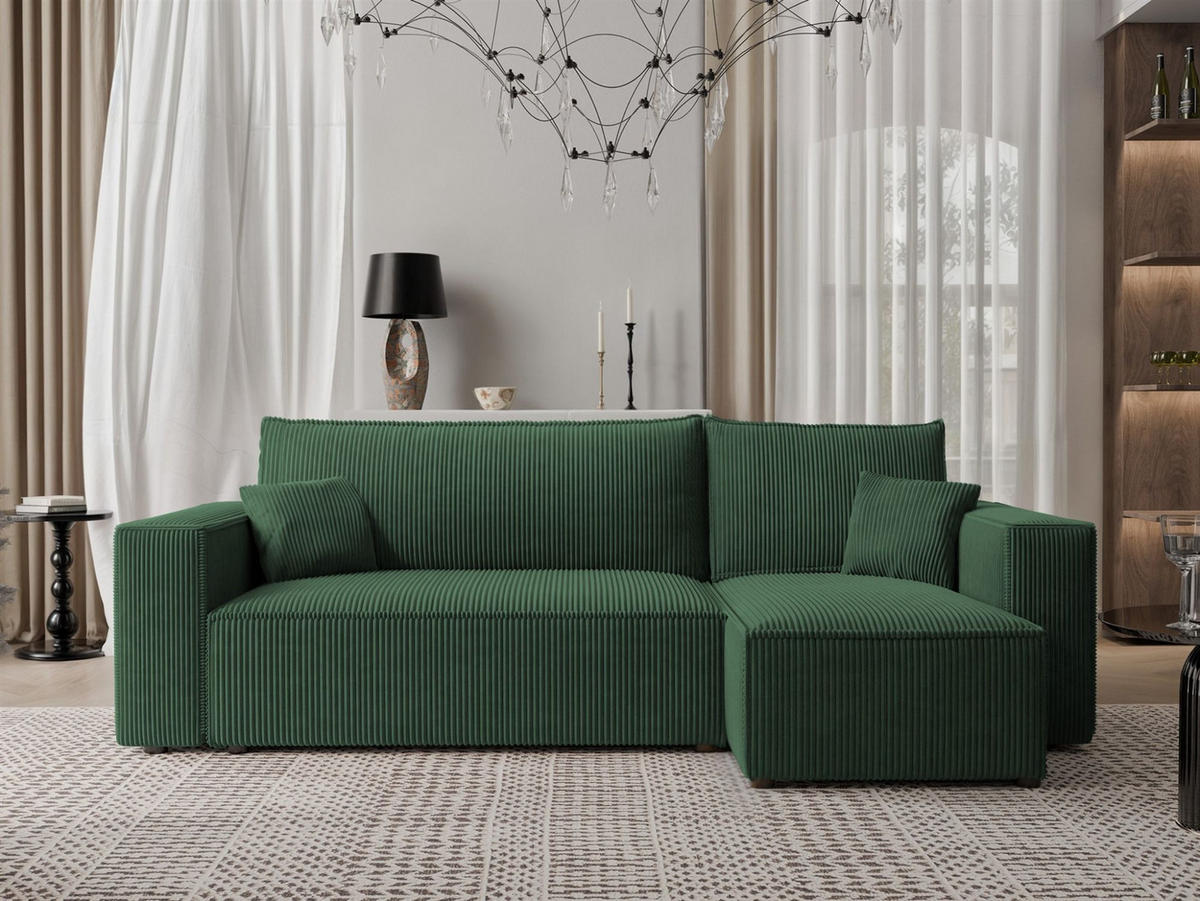 ECKSOFA Adara Mit Schlaffunktion - Grün, Holzwerkstoff/Textil (145/244cm) - Fun Möbel