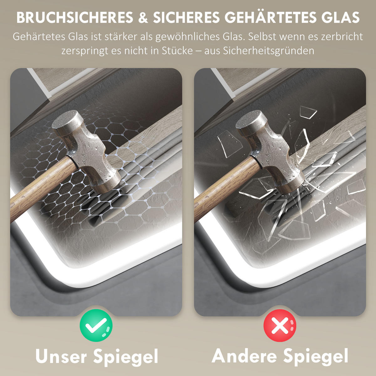 BADSPIEGEL mit Beleuchtung 90x70 cm LED Spiegel mit Bluetooth dimmbar - Silberfarben, Glas (3.5/70/90cm) - HOMCOM