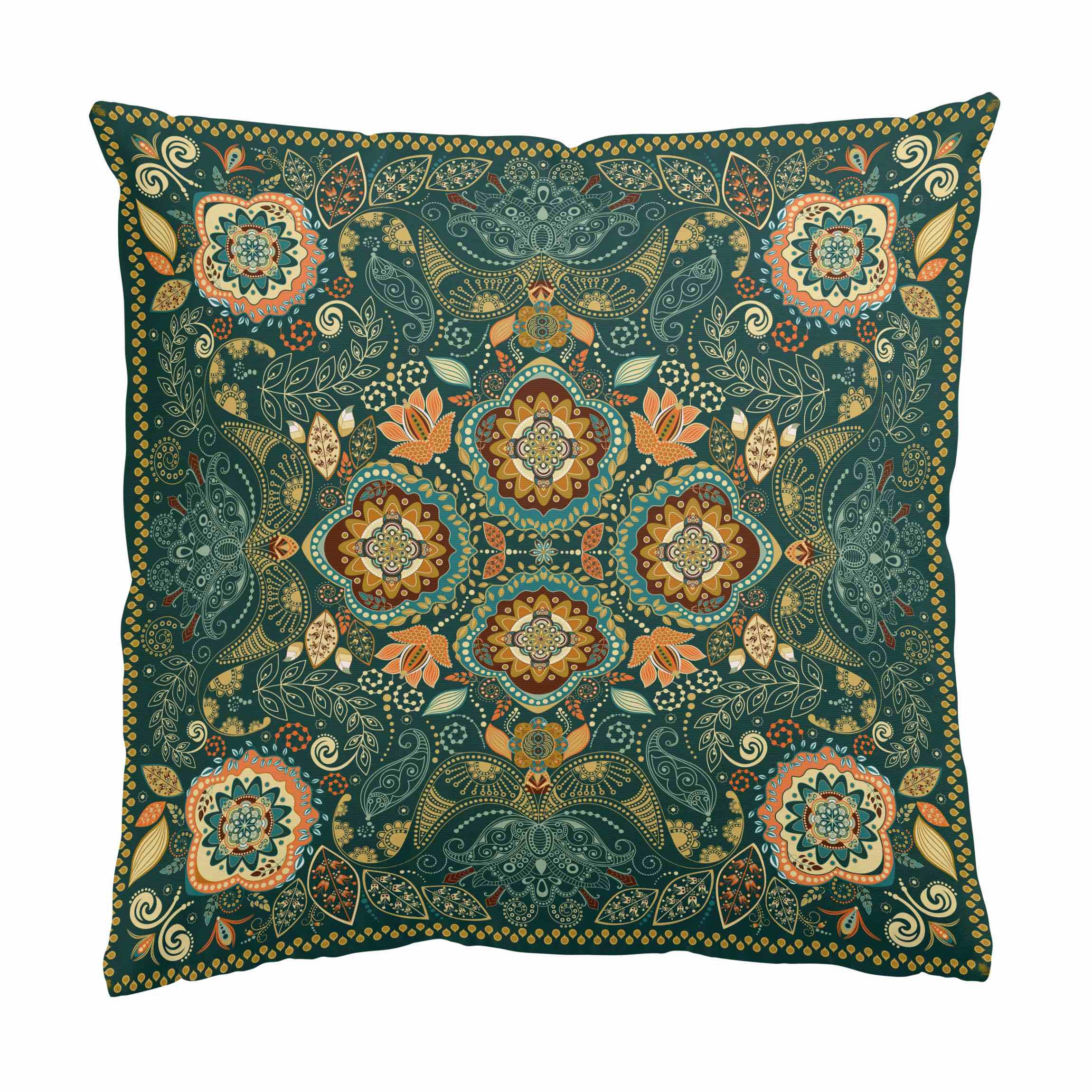 DEKOKISSEN Detailliertes Boho Muster in Grün 50/50 cm - Grün, Textil (50/50/10cm) - Bilderwelten