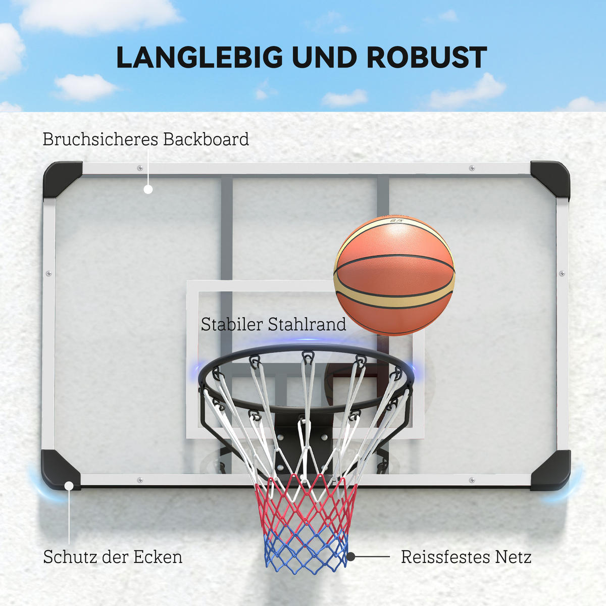 BASKETBALLKORB - Schwarz/Weiß, Metall (61/113cm) - SPORTNOW