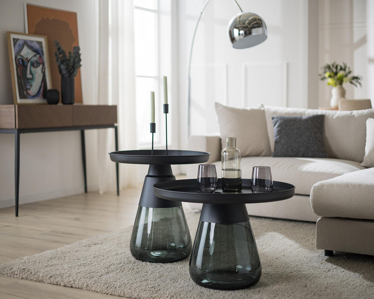 COUCHTISCH - Glas / Metall - Grau/Grün, Glas/Metall (53/53/53cm) - home24