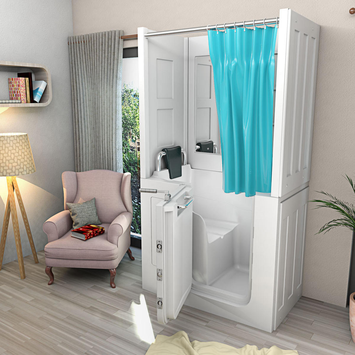 SENIOREN Dusche Sitzwanne mit Tür S08D-B-L - Weiß, Glas/Kunststoff (110/68/205cm) - AcquaVapore by Sandra Jentho