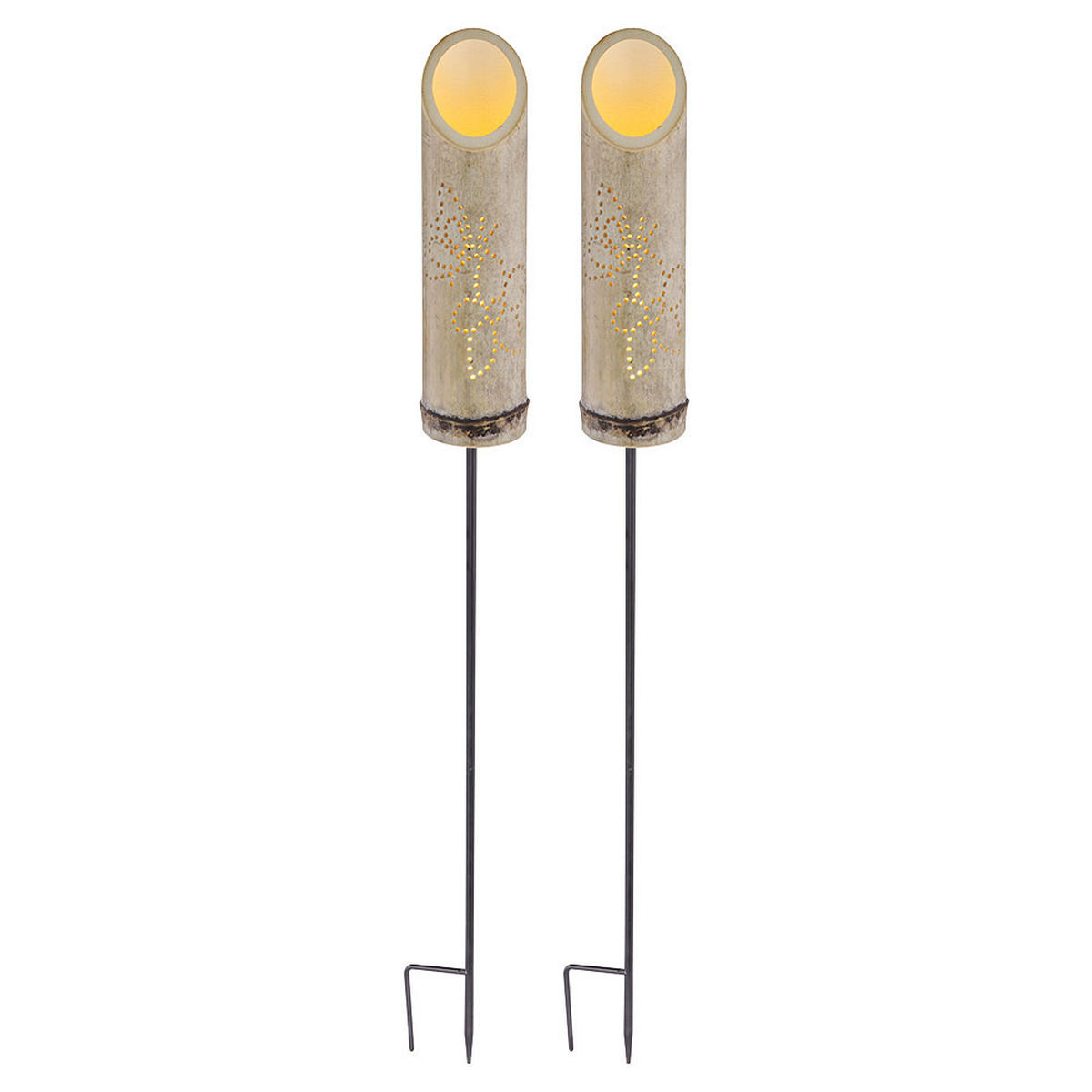 LED AUSSENLEUCHTE Bambus Braun 2er Set - Braun, Holz (12/12/79.5cm) - Globo Lighting