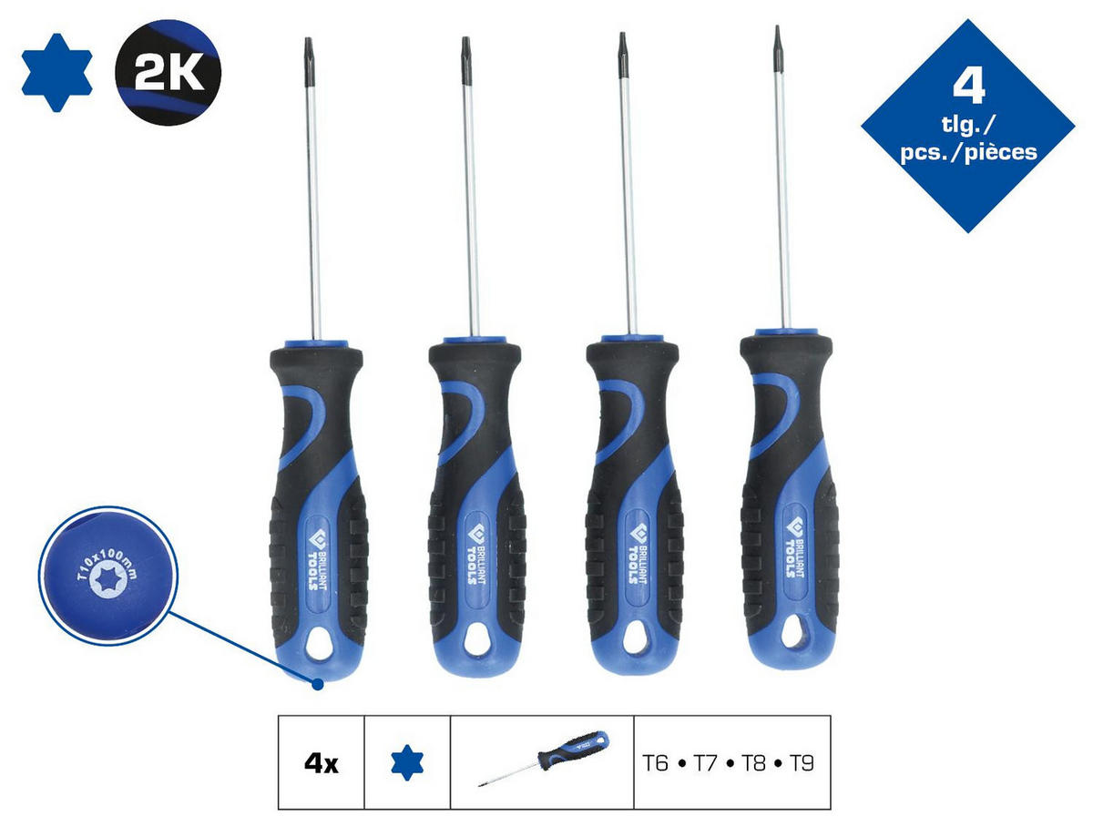 SCHRAUBENDREHER-SATZ, 4-TLG, TORX-PROFIL - Multicolor, Kunststoff/Metall (10/21cm) - BRILLIANT TOOLS