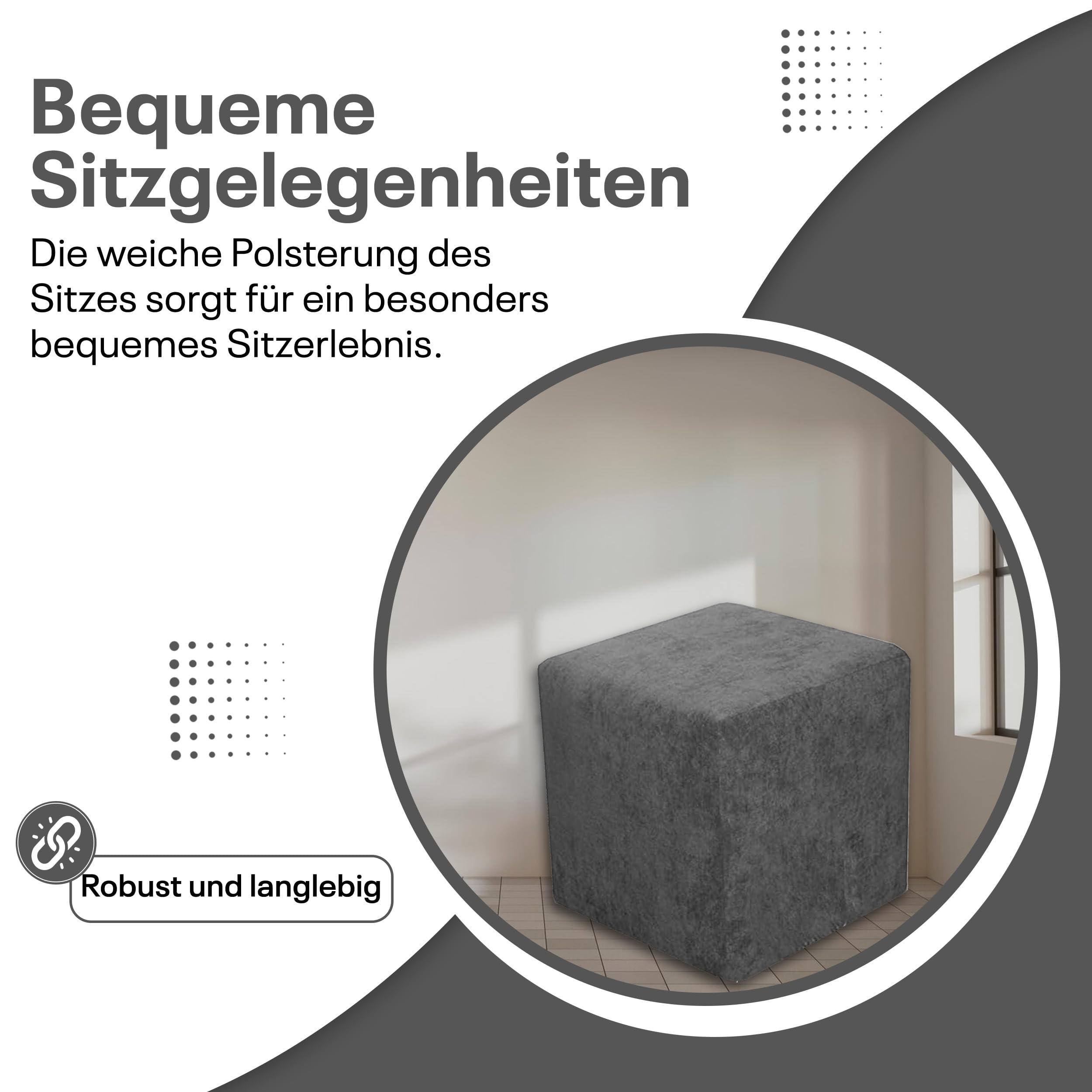 SITZWÜRFEL 40 x 40 x 40 cm Anthrazit mit Polsterung und Holzwerkstoffrahmen für Wohnzimmer - Dunkelgrau/Anthrazit, Textil (40/40/40cm) - Best For Home