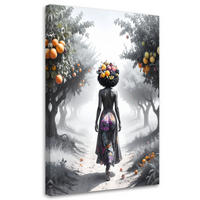 LEINWANDBILD Frau mit Früchten auf dem Kopf 60x90cm - Schwarz, Textil (60/90cm) - Feeby