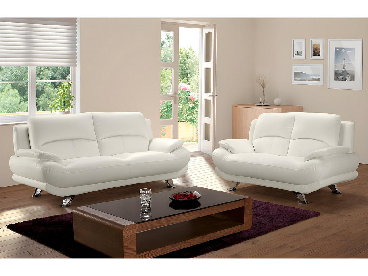 COUCHGARNITUR - 5 Personen - kunstleder - elfenbeinfarben Musko - Weiß, Leder/Metall (200/89/91cm) - Vente-Unique
