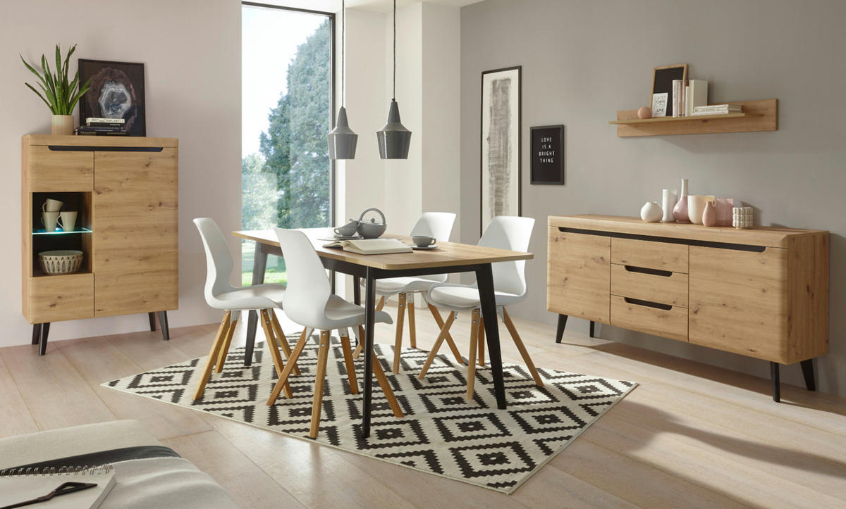 WOHNWAND 3-teilig Eiche Artisan, schwarz 234 cm, Schrankwand skandinavisch - Schwarz/Eiche Artisan, Glas/Holz (234/170/40cm) - Furn.Design