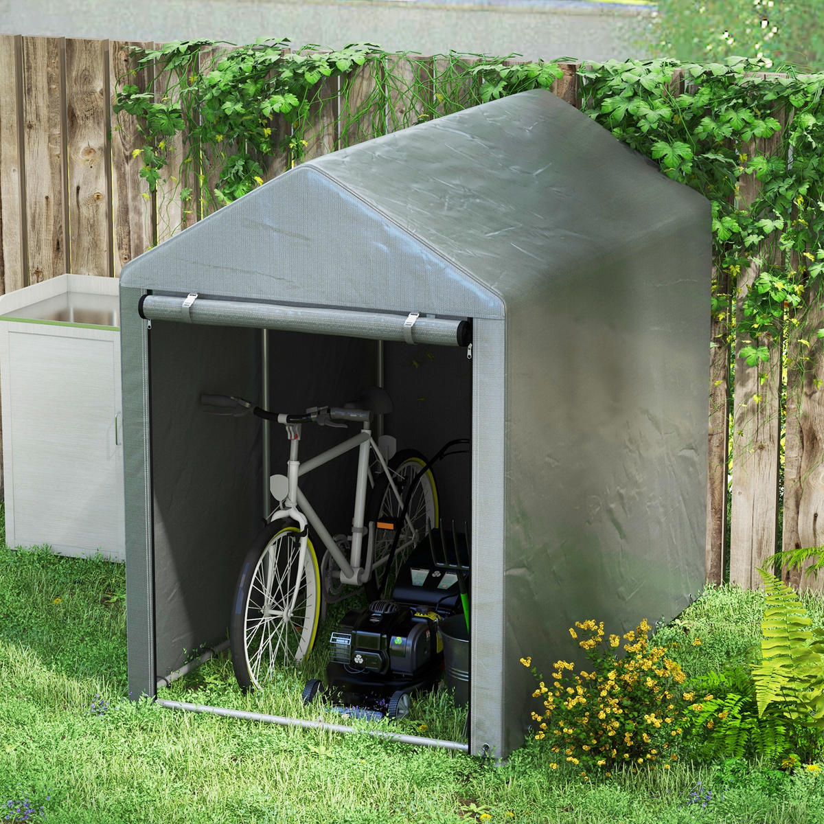 GARAGENZELT, 1,2 x 1,79 x 1,65 m, mit UV-Schutz, Reißverschlusstür, Dunkelgrau - Dunkelgrau, Kunststoff/Metall (179/165/120cm) - Outsunny