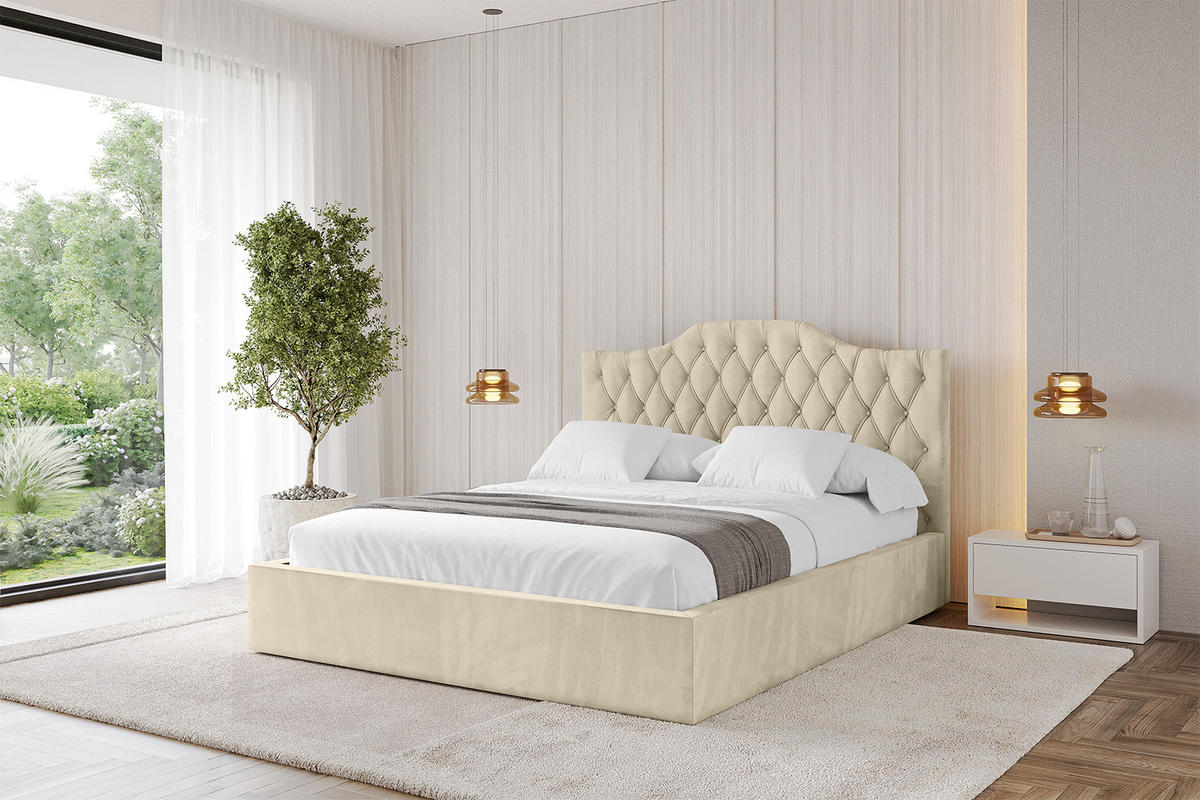 POLSTERBETT mit Bettkasten und Lattenrost, Boxbett ohne Matratze - FALIO 180x200 Beige - Ecru, Holzwerkstoff/Textil (180/200cm) - ALTDECOR