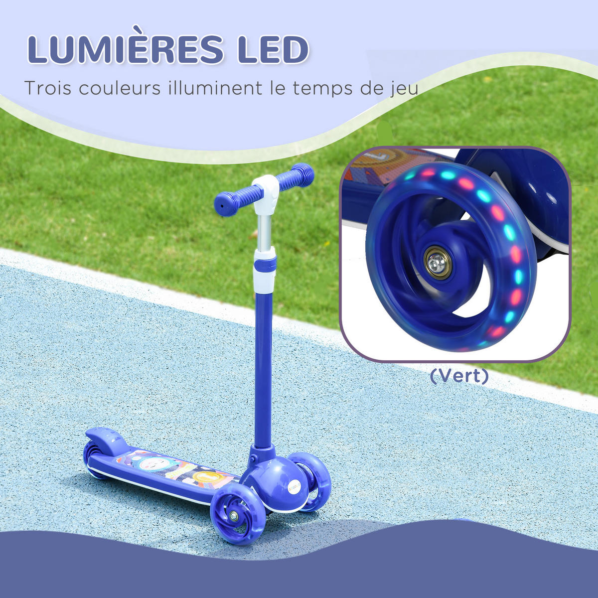 KINDERSCOOTER DE-16957 3 Räder mit LED-Leuchten Blau - Blau, Kunststoff (52/29/76cm) - ComfortXL