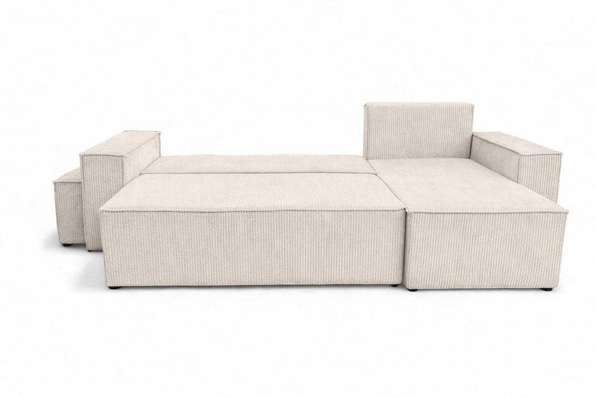 ECKSOFA Mit Schlaffunktion Und Pouf, Cordstoff Poso, Beige, Rechts, Best L Mit Pouf - Creme, Holz (244/145cm) - Kaiser Möbel