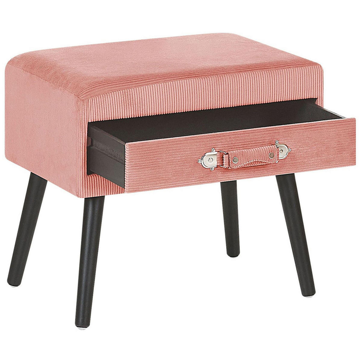 NACHTTISCH rosa Cord Koffer-Design Eurostar - Pink/Schwarz, Textil (50/46/35cm) - Beliani