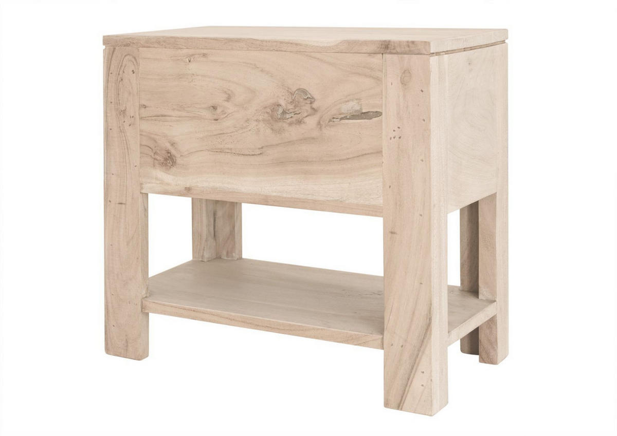 NACHTTISCH Akazie 50x35x45 white stone getüncht NATURE WHITE #91 - Beige, Holz (50/45/35cm) - Massivmoebel24