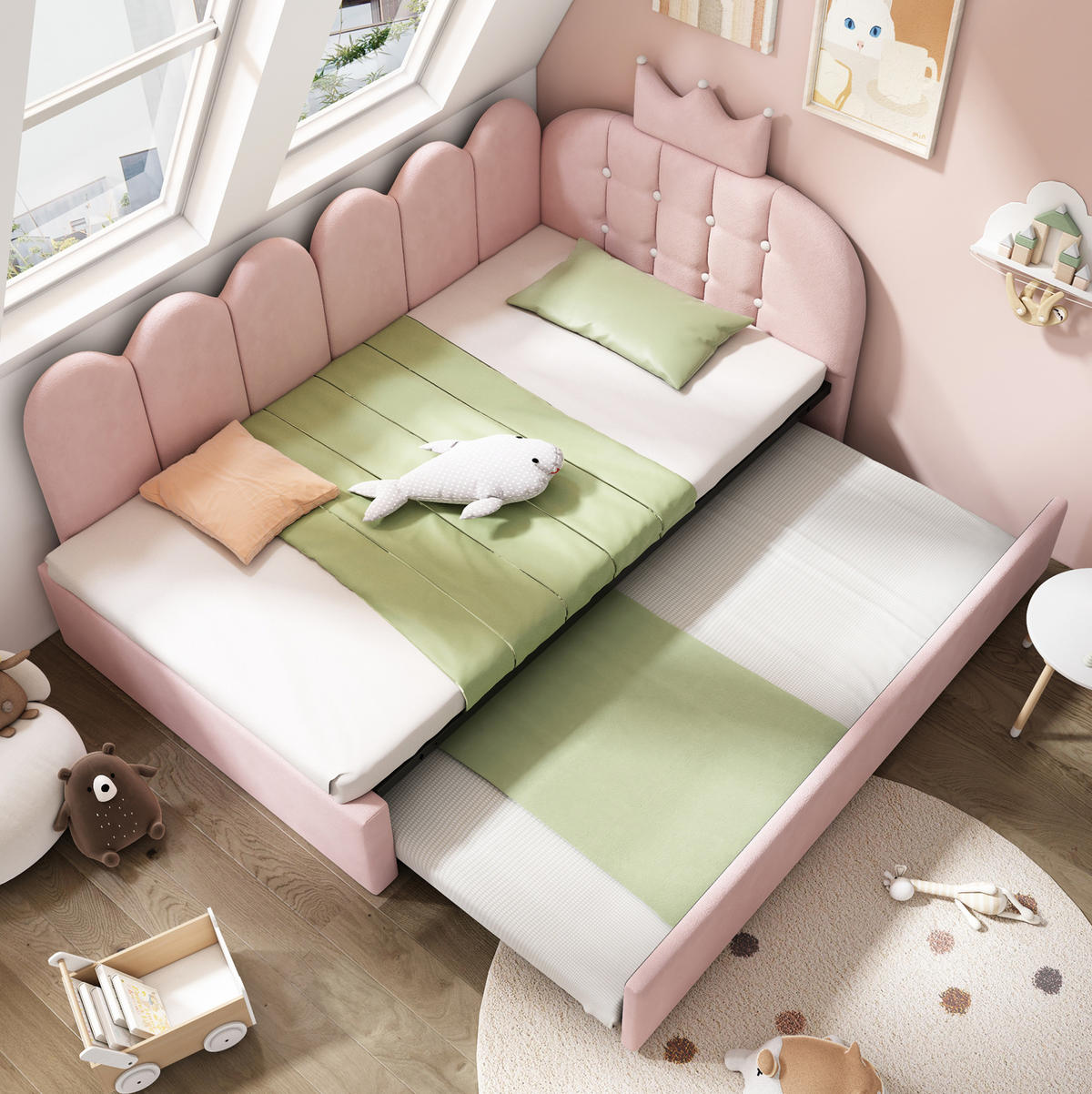 BETT mit Ausziehbett 90x200 cm Samt Rosa - Pink, Holzwerkstoff (90/200cm) - Beauniv