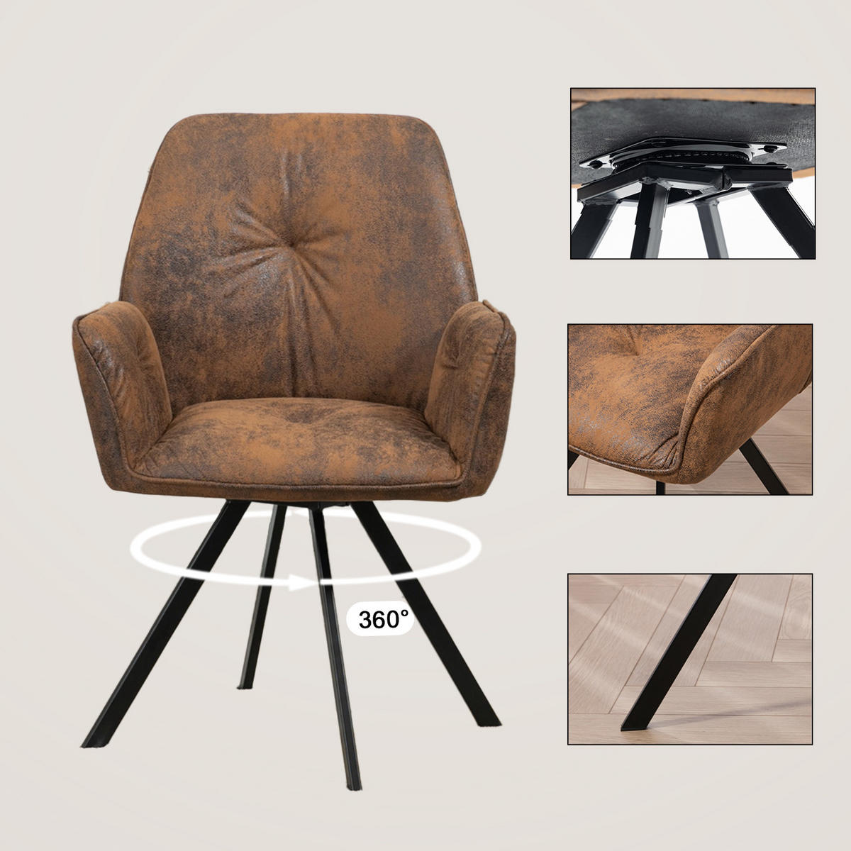 6ER Set drehbare Esszimmerstühle Braun - Braun, Textil (60/87.5/62cm) - Meubles Cosy