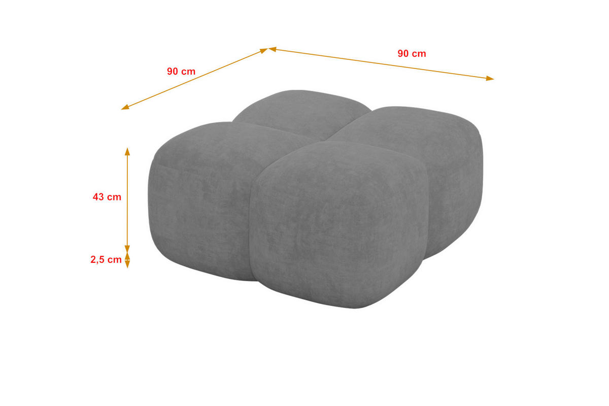 POUF Miko-Puf 90x90x45 cm Grau Velours Modular Sitzhocker - Schwarz/Grau, Holzwerkstoff/Kunststoff (90/43/90cm) - ALTDECOR