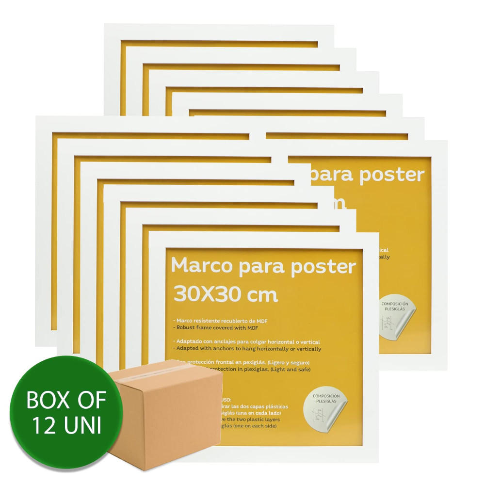 RAHMEN Set mit 12 aus MDF und Acrylglas Schutz und Aussteller für Fotografien, Bilder, Poster, Gemälde, Dekoration für Haus Farbe Weiß 30x30 cm - Weiß, Holz (30/3/30cm) - Nacnic