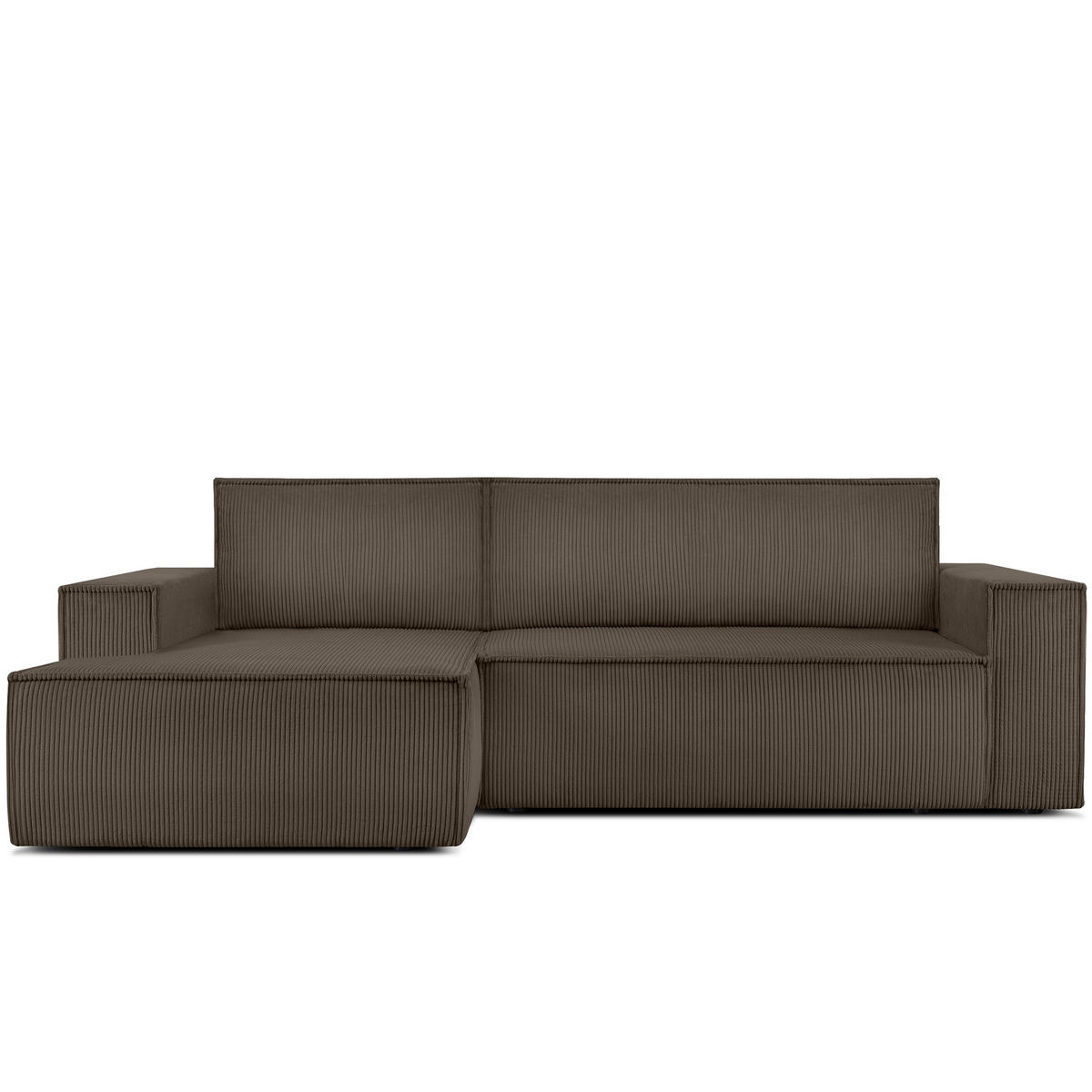 ECKSCHLAFSOFA-LINKS NAPI in Pet Friendly Cord-Stoff, braun - Schwarz/Braun, Textil (262/148cm) - KONSIMO®