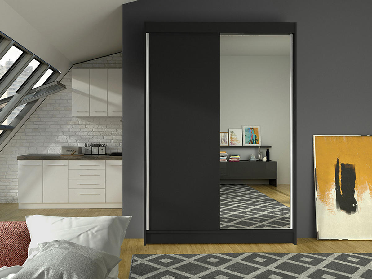 SCHWEBETÜRENSCHRANK Lino I - Schwarz, Holzwerkstoff/Metall (120/200/58cm) - MIRJAN24