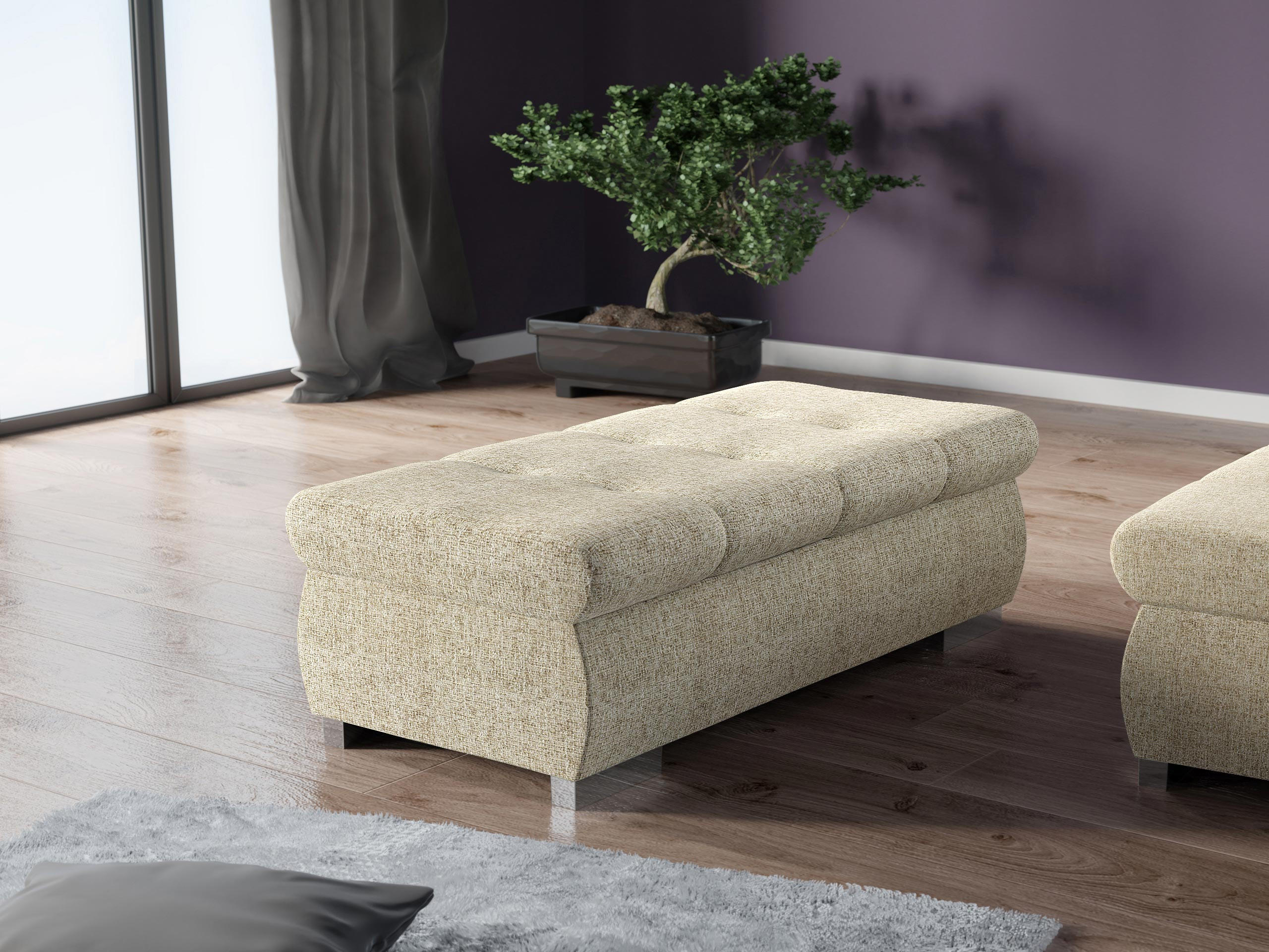 POLSTERHOCKER Orkan Groß - Beige/Silberfarben, Holz/Textil (120/39/60cm) - MIRJAN24