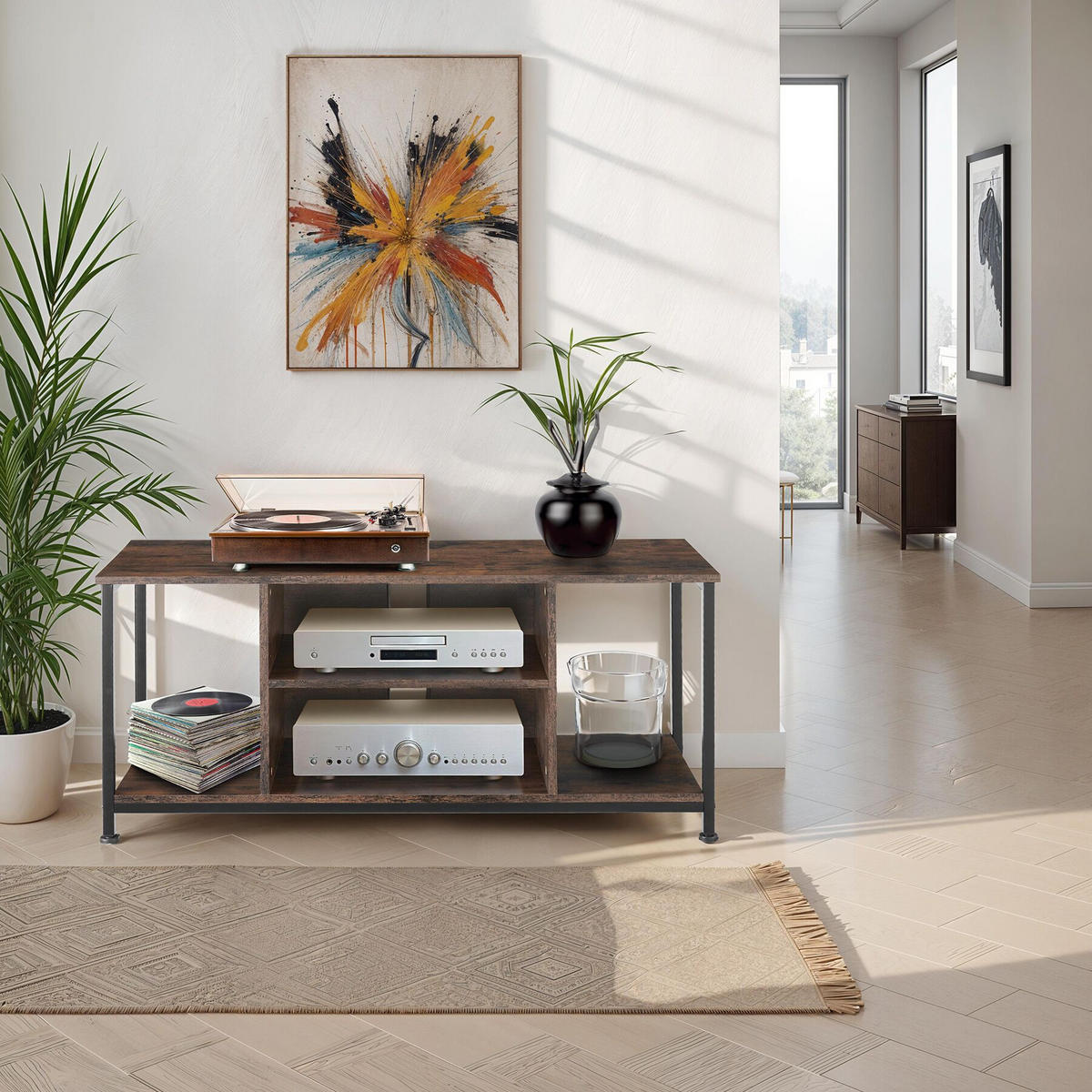 TV-REGAL Austin,110 x 40 x 50,5 cm,Industrial Holz dunkel, rustikal - Rostfarben, Holzwerkstoff (40/50.5/110cm) - tectake