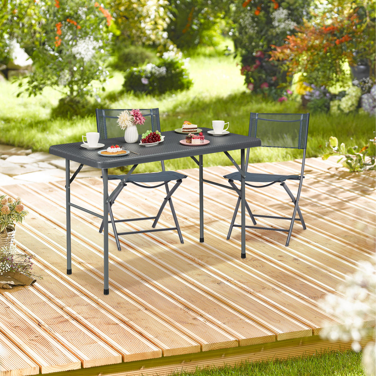 GARTENTISCH - Grau, Kunststoff/Metall (61/121.5/74cm) - Relaxdays