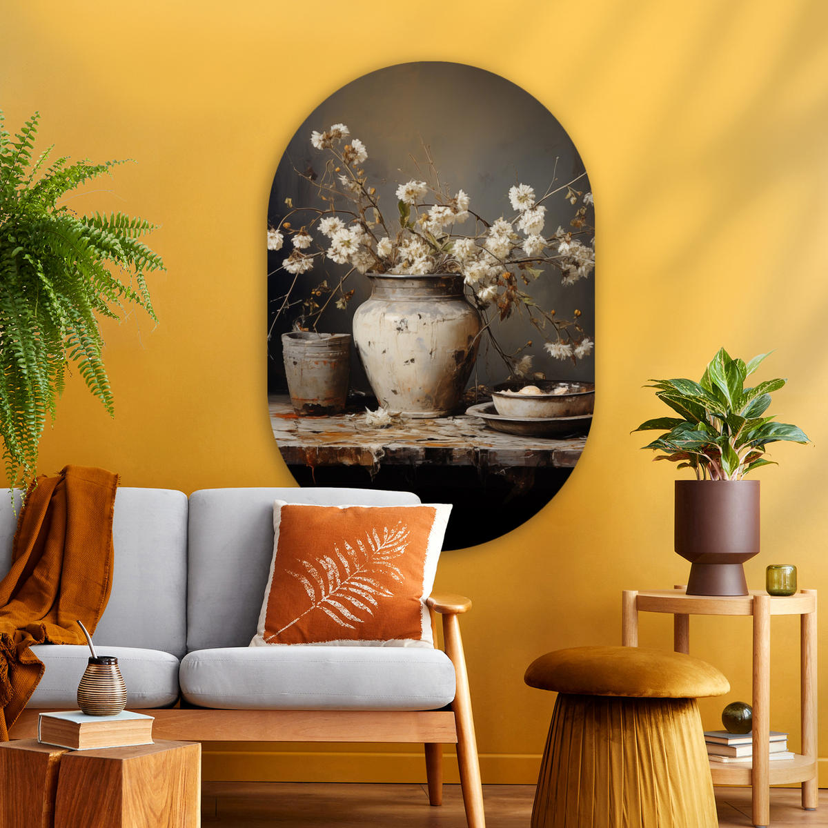 WANDBILD Stilleben - Blumen - Blumenstrauß - Vase - Wein 80x120 cm - Ecru, Kunststoff (80/120cm) - MuchoWow
