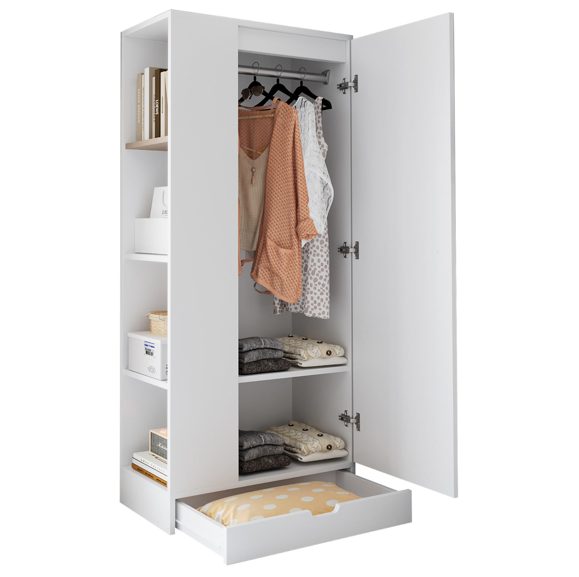 KLEIDERSCHRANK 70/40/170 cm weiß aus Holz mit Regalfächern - Weiß, Holzwerkstoff (70/170/40cm) - OKWISH