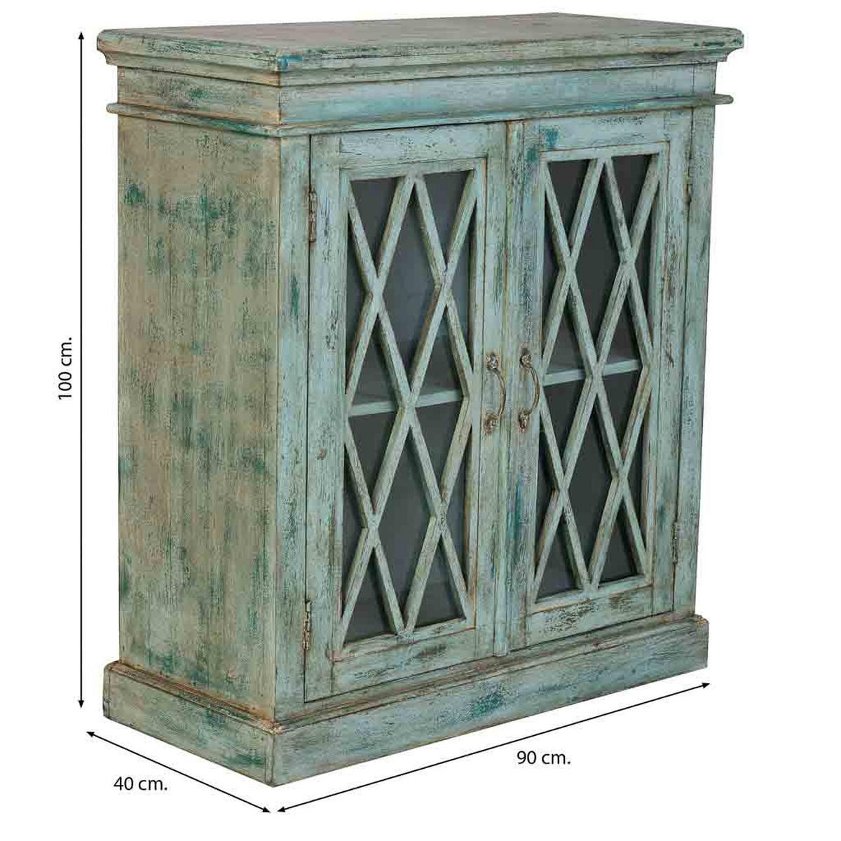SIDEBOARD aus Holz und Glas mit 2 Türen 90x40x100 cm - Blau, Holz (90/100/40cm) - Wanderlust